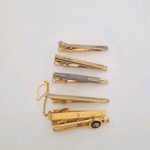 Lancel Paris Tie Clip Bars Clasps Gold Tone Logo Designer Lot Of 6 Bundle French